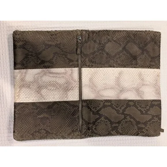 Italian Leather Clutch – Soft, Snakeskin, Magnetic Foldover, Unused Interior - Picture 5 of 8